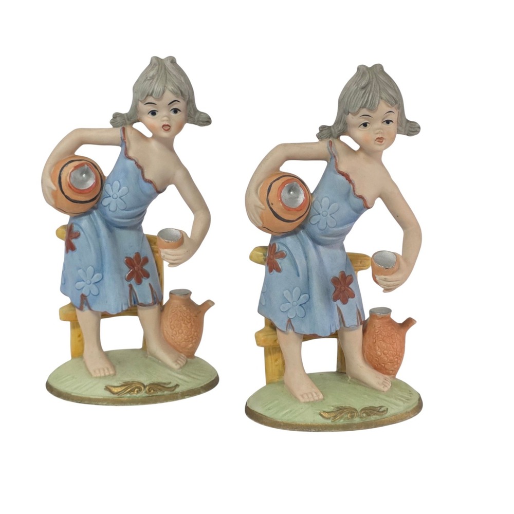 VTG Lego Water Girls Figurines 8" Porcelain Blue Dress Taiwan Rare Desired EUC
